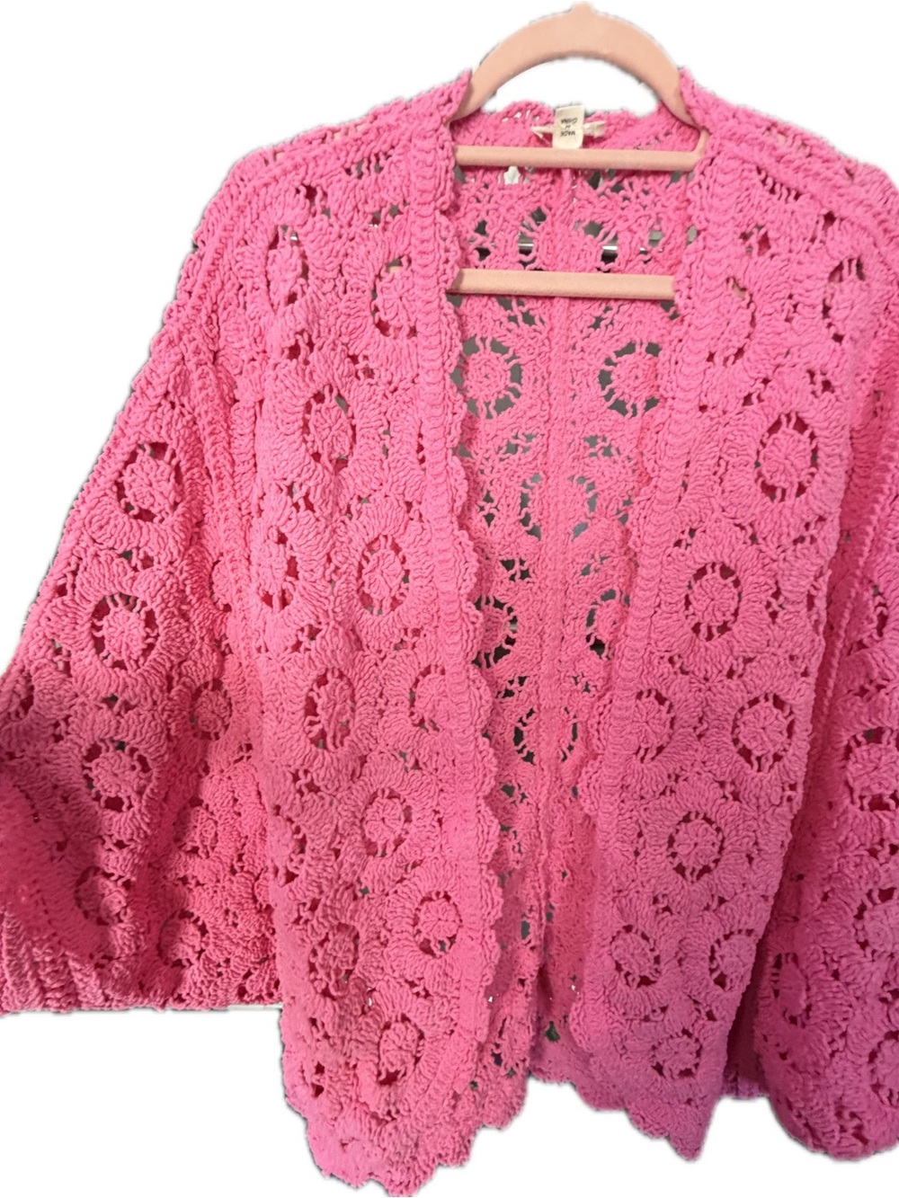 POL Bright Pink Crochet Open Shawl